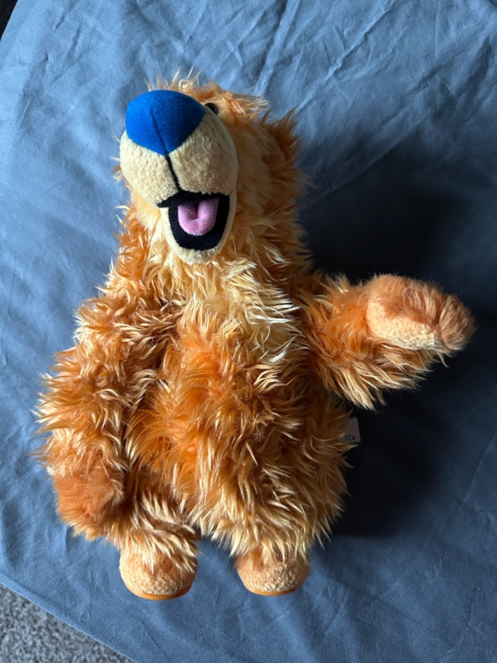 Mattel Orange Fuzzy Bear Plush with Blue Nose